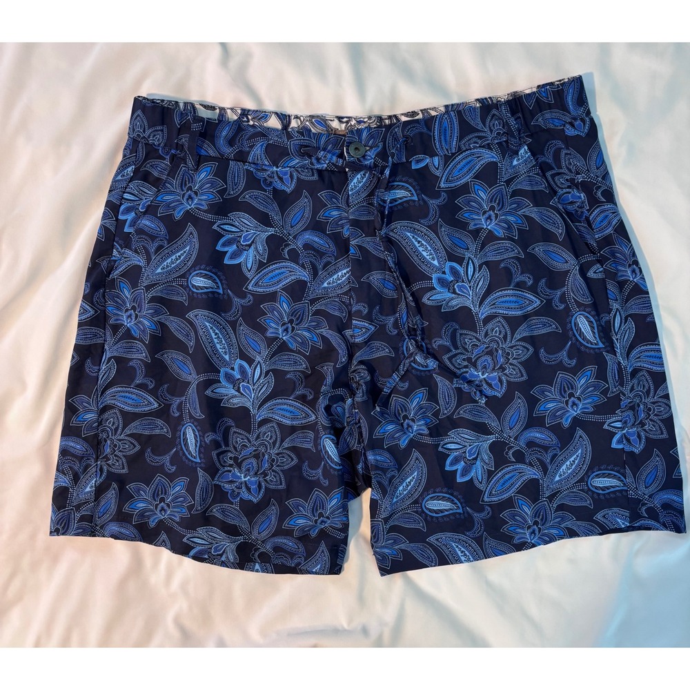 Robert Graham Mens Blue Paisley Floral Classic Fit Shorts Size 38 Stretch 8"